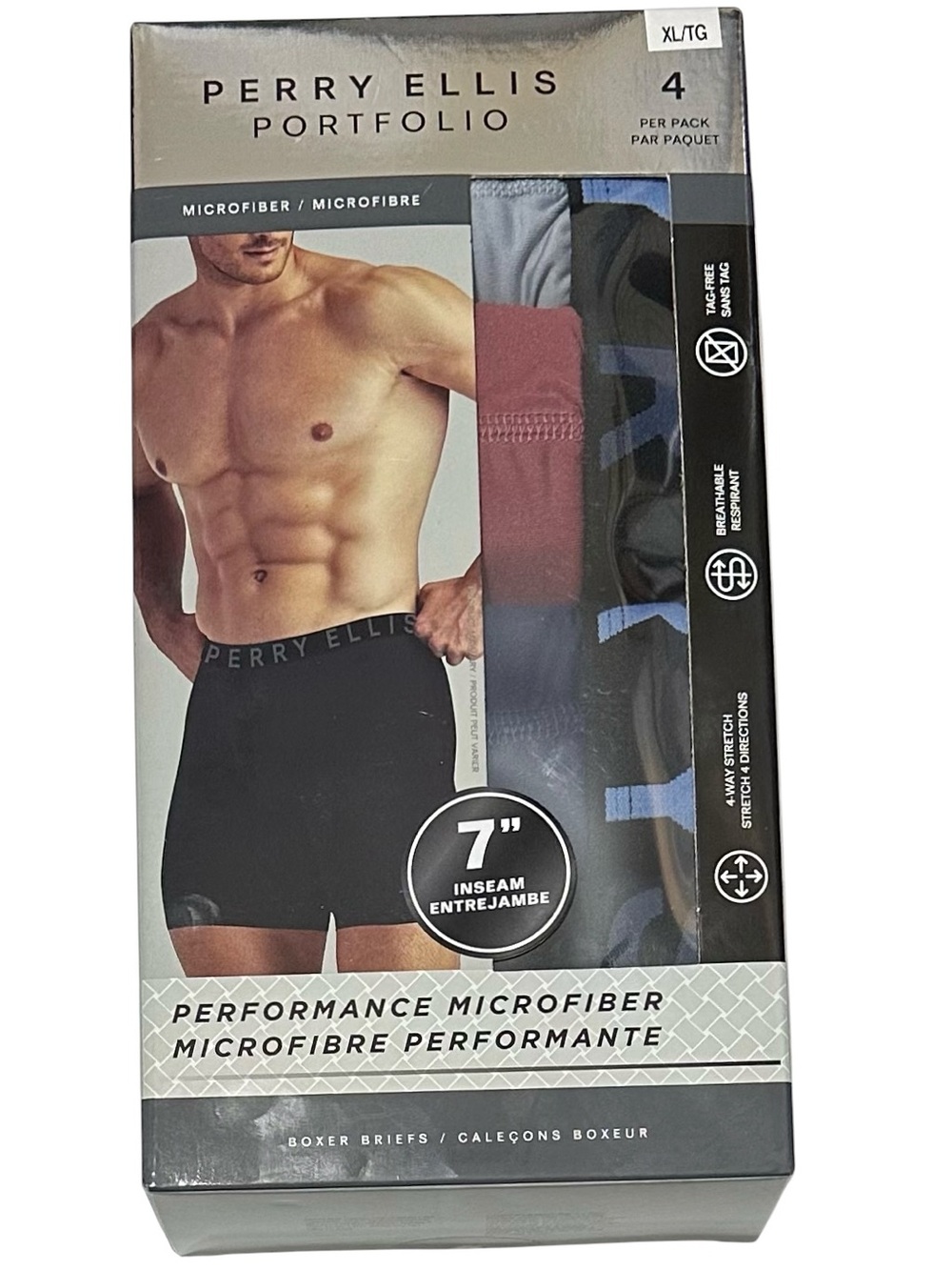 Perry Ellis Men's 4- Microfiber Boxer Briefs XL (40-42) Gray/Red/Blue/Black